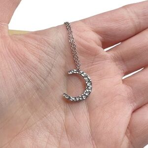 New Silver Tone Hammered Crescent Moon Pendant Necklace